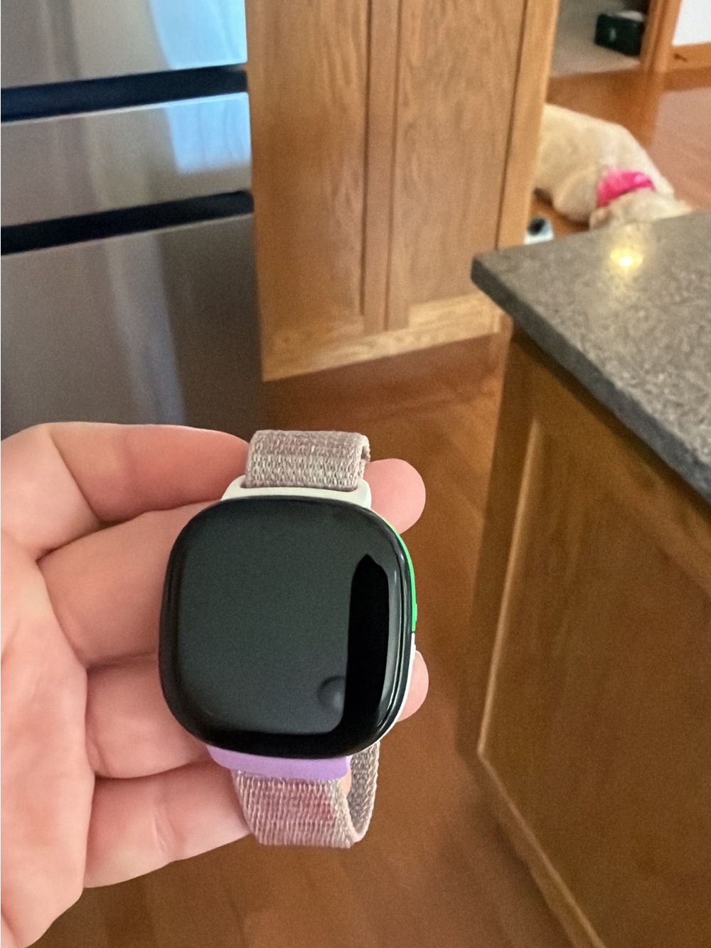Lavender Fabric Strap Smartwatch with Black Display